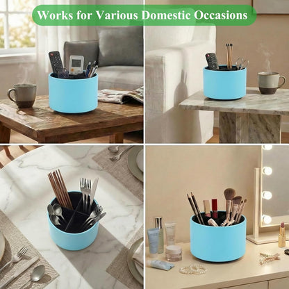 Round Leather Art Supply Organizer,Remote Control Holder,360 Degree Rotating,Multi-Functional Pencil Holder,4 Compartments Desktop Stationary Organizer(1-Fractal Flower) | Round - Colors A