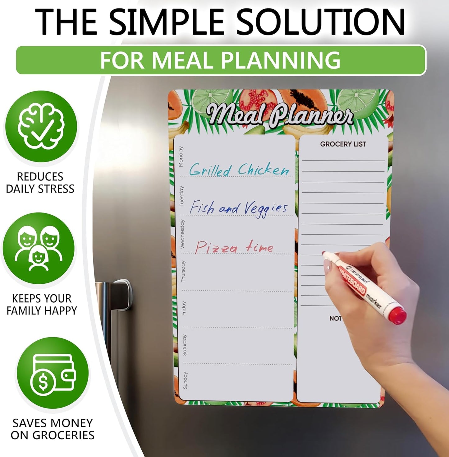 Dry Erase Magnetic Meal Planner for Refrigerator A4 (8.5x12 inch) - Magnet Weekly Menu Board for Fridge - Magnetic Menu White Board - Fridge Meal Planner Magnet - Dinner Meal Planner Dry Erase Board