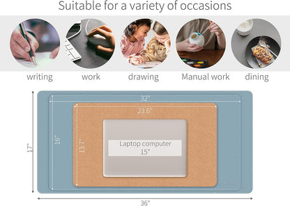RENMTURE Dual-Sided Mouse Pad, Natural Cork & PU Leather Large Desk Pad for Office and Home Work, Desk Protector Non-Slip, Waterproof, Easy Clean (Olive Green, 32"x16")
