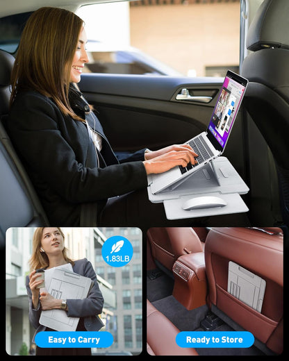 AboveTEK Adjustable Laptop Lap Desk, 3 Ergonomic Angles, PU Leather Non-Slip Surface, Heat Shield, Retractable Mouse Pad, Portable Laptop Lap pad Workstation for Bed, Sofa, Travel