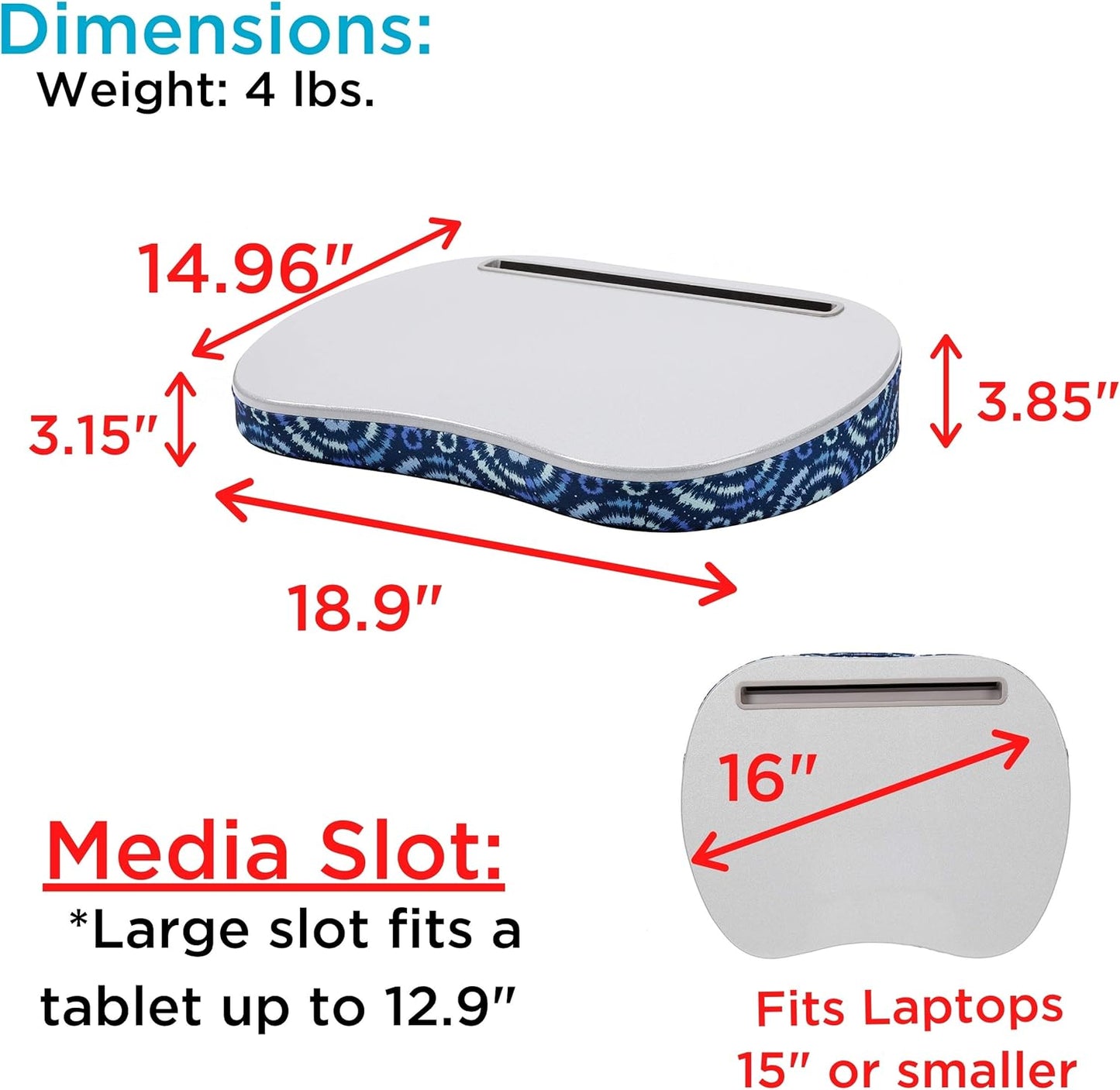 BIRDROCK HOME Deluxe Lap Desk with Pillow Cushion and Wrist Rest - Padded Laptop Desk for Bed, USB Light and Mouse Pad, With Reading Light, Soft Table for Home, Fits Laptops Up to 15" - Teal and Brown