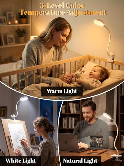 Clip on Light,10 RGB Colors+10 Brightness Clip on Desk Lamp with Clamp, 500 Lumen Bright 72 LED Desk Light, USB Adapter Reading Lights for Books in Bed/Headboard/Bedside Table/Bedroom/Dorm/Home Office