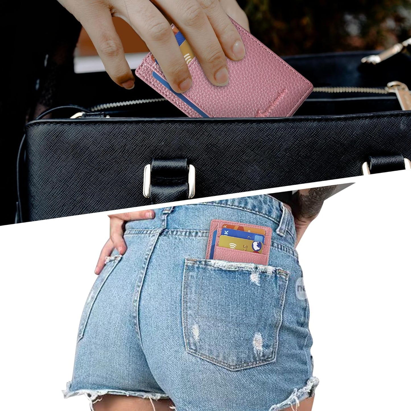 Travelambo Slim Wallet Front Pocket Minimalist Leather RFID Blocking Medium Size