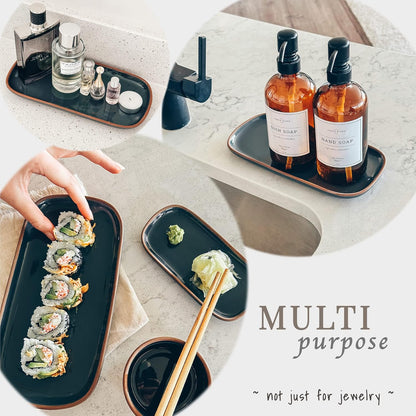 Mora Small Ceramic Decorative Tray – Rectangle 6.4 Inch Dish for Jewelry, Perfume, Makeup, Accessories, Candle, in the Bathroom Vanity, Bedside, or Kitchen Counter – Cute Organizer – White