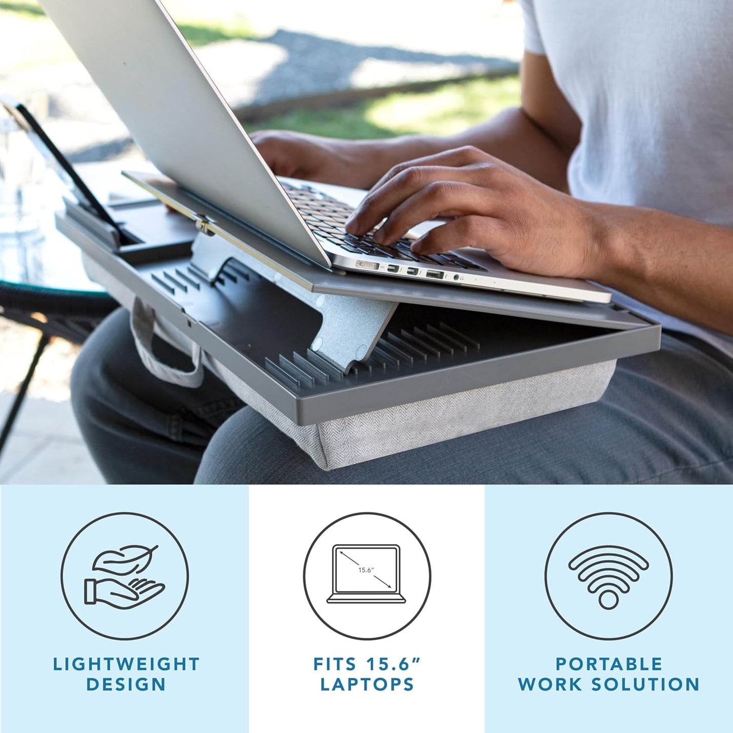 LAPGEAR Ergonomic Pro 2.0 Lap Desk with 9 Adjustable Heights, Built-in Mouse Pad & Phone Slot – Full Microbead Cushion, Storage Pocket – Fits Laptops up to 15.6" – Dusty Rose – Style No. 49504