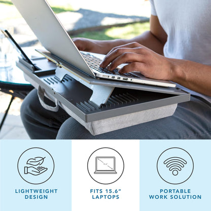 LAPGEAR Ergonomic Pro 2.0 Lap Desk with 9 Adjustable Heights, Built-in Mouse Pad & Phone Slot – Full Microbead Cushion, Storage Pocket – Fits Laptops up to 15.6" – Dusty Rose – Style No. 49504