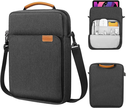MoKo 13 Inch Tablet Sleeve Bag, Fits with 13 Inch New iPad Pro M5 & Air M4/M3, iPad Pro 12.9 M2&M1,Surface Laptop Go 12.4,Galaxy Tab S8+/S9+ 12.4,Handle Carrying Case with Shoulder Strap,Black &Gray