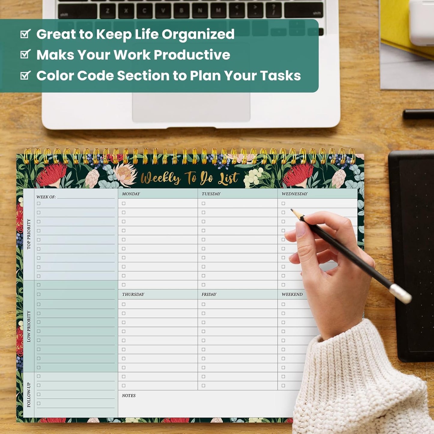 Weekly To Do List Notepad with 52 Undated Sheets（8.5"×11"）- Undated Weekly Planner Notepad for Office Desk Accessories and Supplies - Midnight Lilac