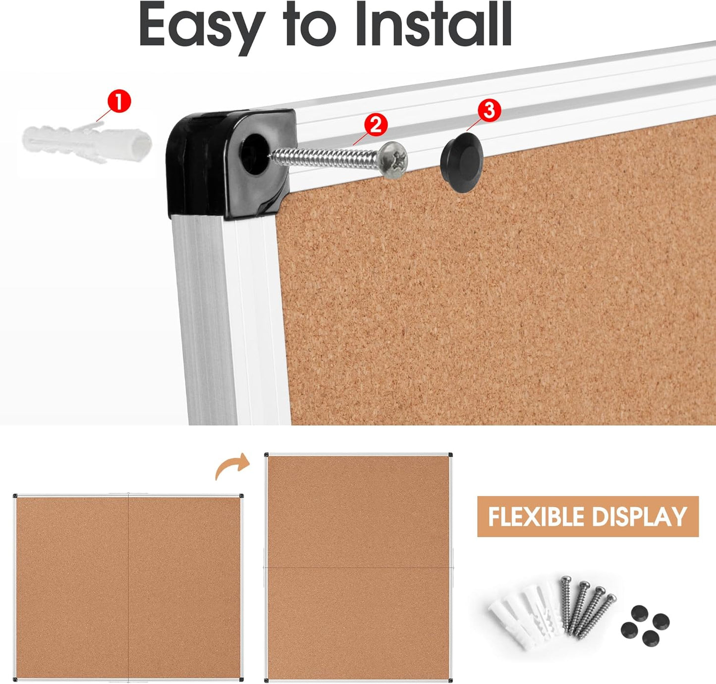 Bulletin Board 36 x 48, Silver Aluminium Framed 4x3 Large Wall Mounted Cork Office Notice Pin Board