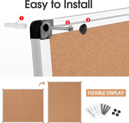 Bulletin Board 36 x 48, Silver Aluminium Framed 4x3 Large Wall Mounted Cork Office Notice Pin Board