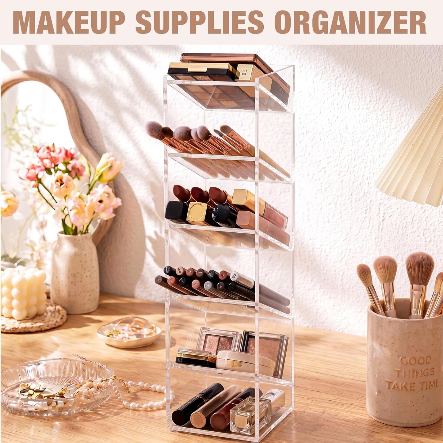 MotiMind Acrylic Pen Organizer Storage for 250 Markers Vertical Marker Organizer Acrylic Pen Display Holder for Office Desk Desktop Stationery Pencil Storage, Clear, 13 x 4 x 12.4 Inch