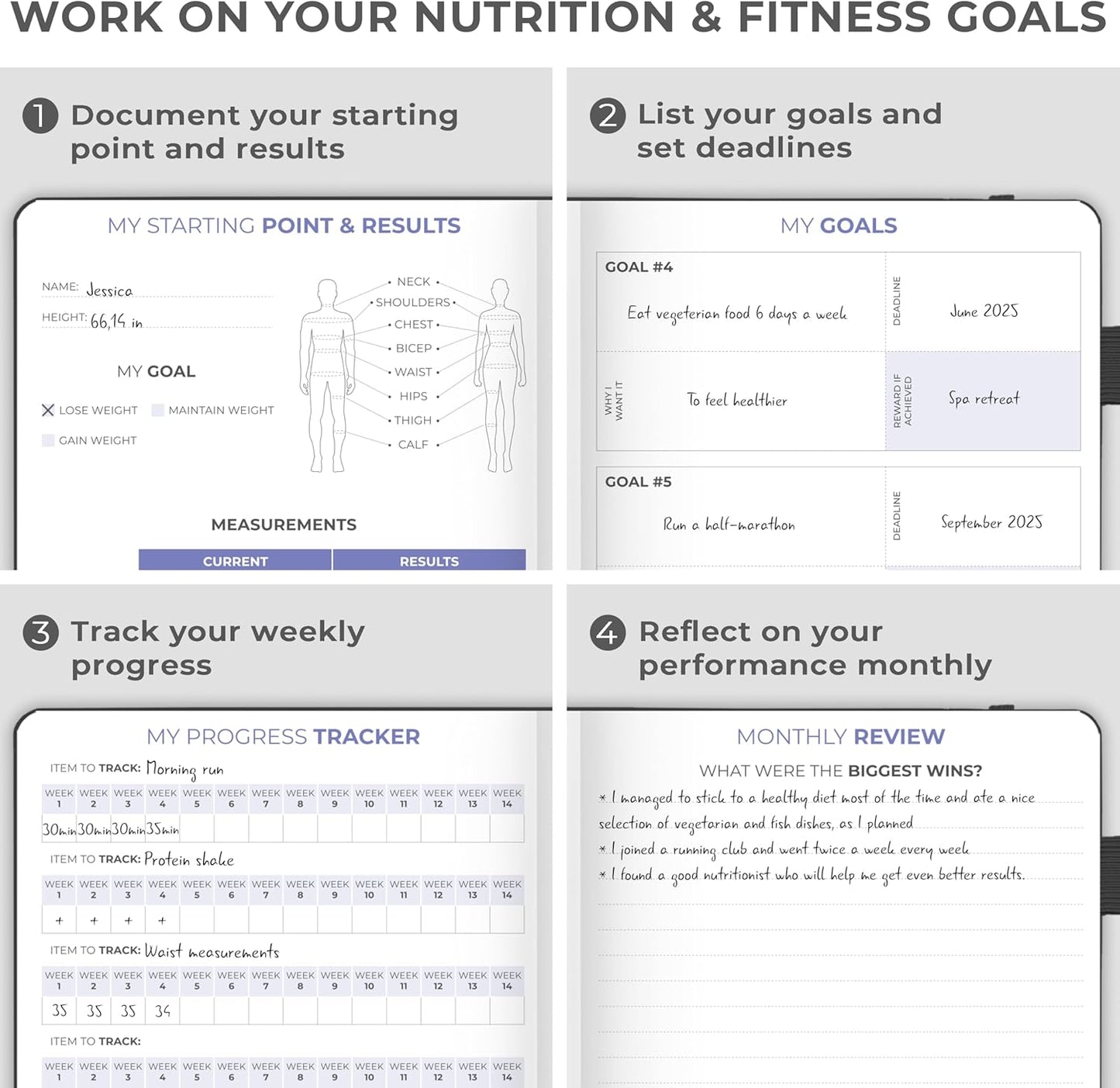 Clever Fox Fitness & Food Journal – Nutrition & Workout Planner for Women & Men – Diet & Gym Exercise Log Book with Calendars, Diet & Training Trackers - Undated, A5 Size, Hardcover (Forest Green)