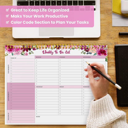 Weekly To Do List Notepad with 52 Undated Sheets（8.5"×11"）- Undated Weekly Planner Notepad for Office Desk Accessories and Supplies - Midnight Lilac
