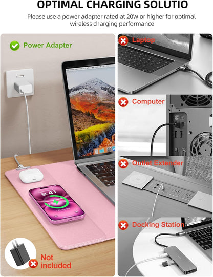 TopMade Mouse Pad with 15W Wireless Charging, XXL Large Leather Desk Mat, Waterproof Gaming Mousepad Home Office Desk Pad Protector, Computer Keyboard Pad, Mouse Mat for MacBook, PC, Laptop, Black