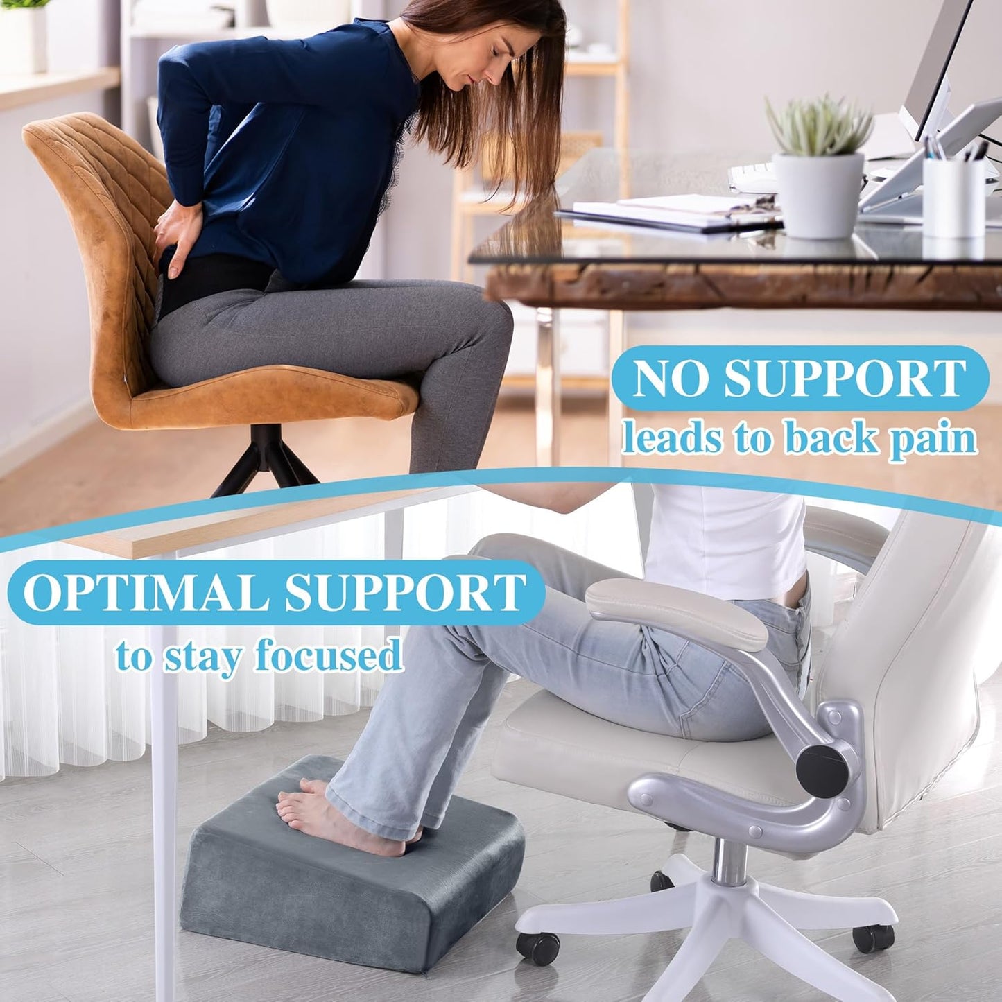 ROYALAY Adjustable Foot Rest Under Desk for Office, High-Density Foam Foot Rest with 3 Adjustable Heights, Ergonomic Footrest with Washable Cover for Home, Airplane, Travel(17 * 11 * 17in, Gray)
