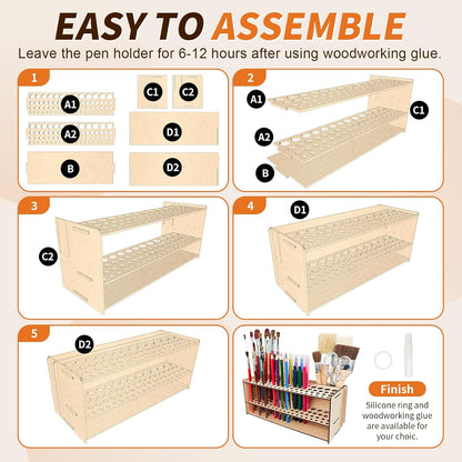 Wooden Paint Brush Holder with Wood Glue 69 Holes MDF Paintbrush Holder Organizer Artist Brush Holder Paint Brush Stand Rack for Artist Brushes Pens Pencils