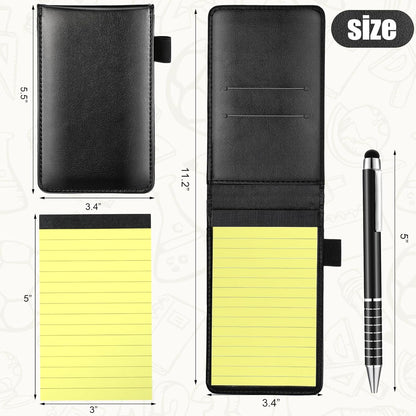 Outus 10 Pcs Mini Pocket Notepad Holder Set Included Small Leather Pocket Notebook Holder with 50 Lined Sheets, Metal Pen, 8 Pcs 3 x 5 Inch Memo Book Refills, 30 Lined Paper Per Note Pad (Black)
