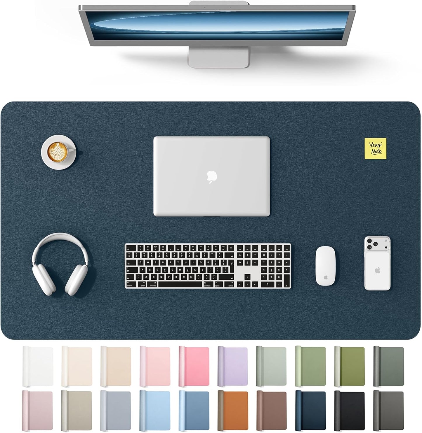 YSAGi Leather Desk Pad Protector, Office Desk Mat, Large Mouse Pad, Non-Slip PU Leather Desk Blotter, Waterproof Laptop Desk Writing Pad for Office and Home (23.6" x 13.8", Eggshell) - Colors A