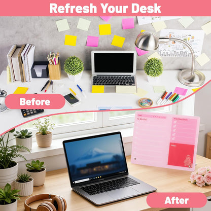 LeMotech Desktop Acrylic Dry Erase Board, 12x10 inches to-Do List Planner, Tabletop Whiteboard with Stand Office Supplies Includes 2 Markers & 1 Eraser, Pink Rose Pattern, 1 Pack