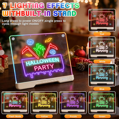 16-Inch LED Drawing Board for Kids, Rechargeable LED Doodle Board with 7 Light Modes & Built-in Stand, LED Note Board, Great Art Gift for Boys and Girls