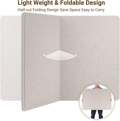 AKTOP Bulletin Board, 24" x 16" Foldable Felt Notice Pin Board for Wall, Decorative CorkBoard Photo Display Board with Self-Adhesive Tape, Vision Board Cork Board Alternative with 25 Pushpins - Latte