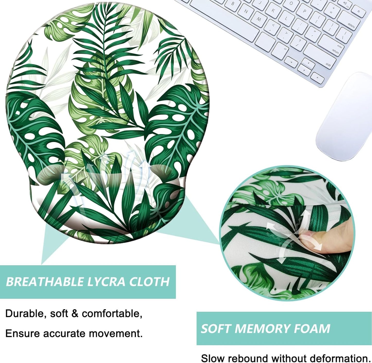 Mouse Pad with Wrist Support, Ergonomic Mouse Pad with Memory Foam Wrist Rest Cushion, Non-Slip Rubber Base Gaming Mice Pad for Home Office Computer Laptop, Flowers Grass