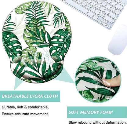 Mouse Pad with Wrist Support, Ergonomic Mouse Pad with Memory Foam Wrist Rest Cushion, Non-Slip Rubber Base Gaming Mice Pad for Home Office Computer Laptop, Flowers Grass