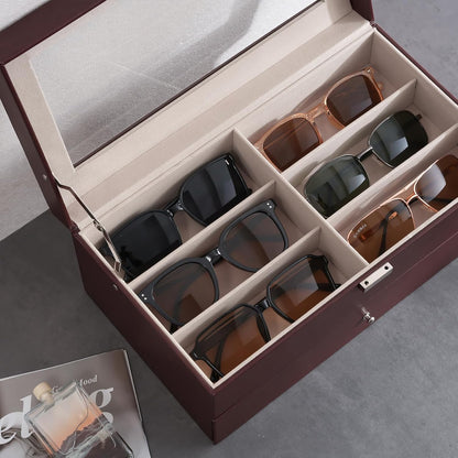 ProCase 3-layer Sunglasses Storage Organizer, 18 Slots Leather Sunglass Box Multiple Pairs Eyeglass Cases Eye Glass Eyewear Display Holder for Men Women, Valentine's Day Gift -Black