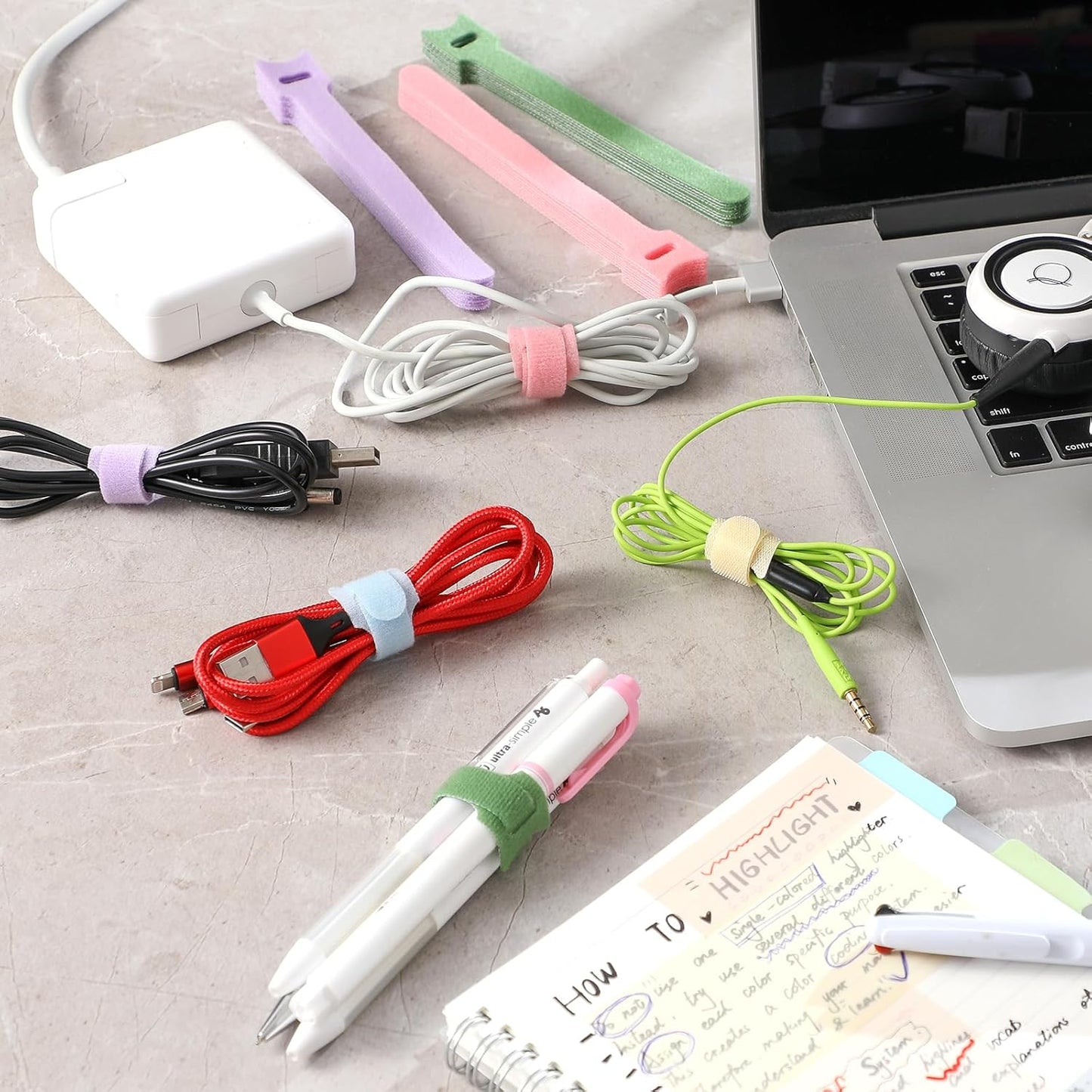 150PCS Cable Ties, 4+6+8+10 inch Multi-Colour Straps for Cable Management, Adjustable Fastening Cord Wraps, Multi-Purpose Reusable Hook and Loop for Home, Office and Garage