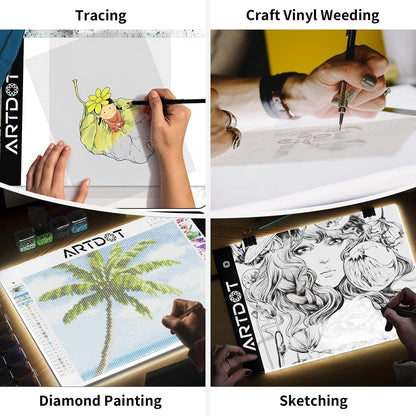 ARTDOT A3 LED Light Pad for Diamond Art Kits for Adults, USB Powered Light Board Kit, Adjustable Brightness with Diamond Painting Tools Detachable Stand and Clips
