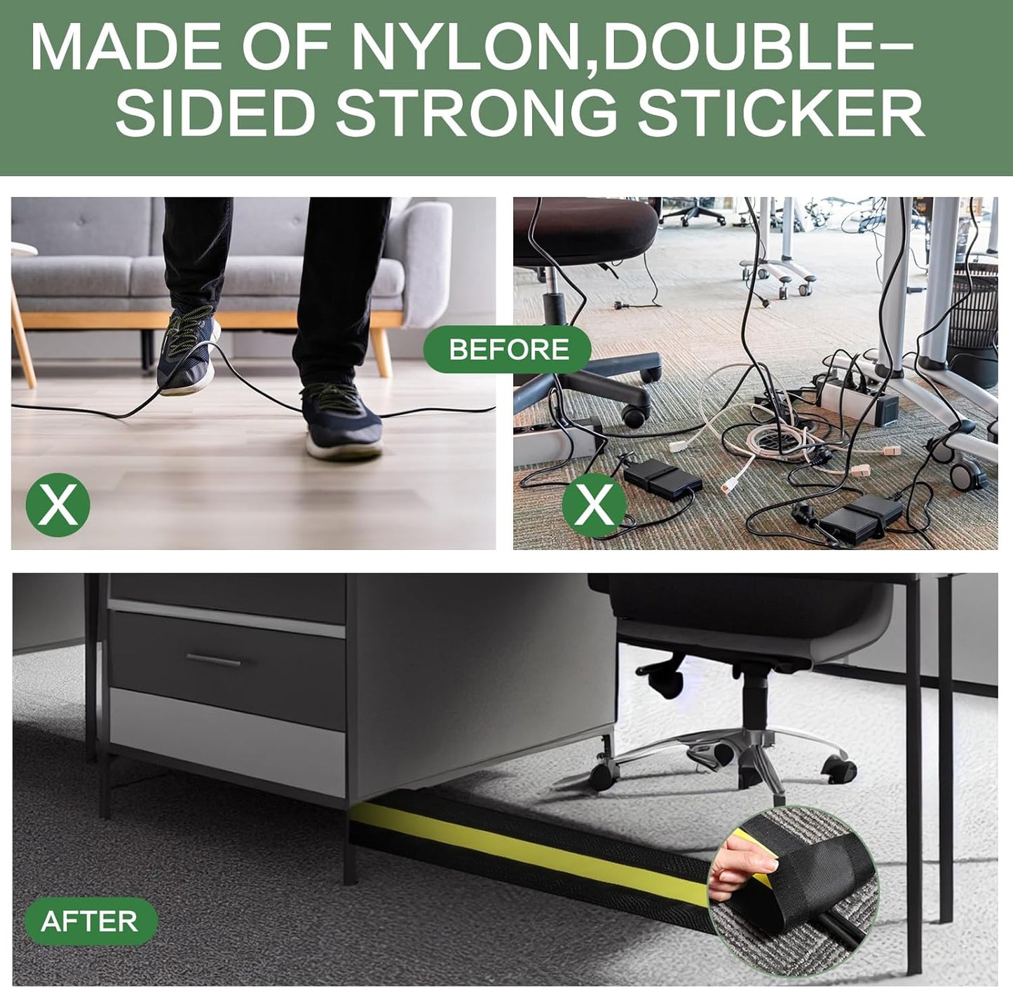 WILLBOND Carpet Cord Cover Cable Protector Floor Cover Cable Protector Management Only for Commercial Office Carpet(19.69 ft,Black)