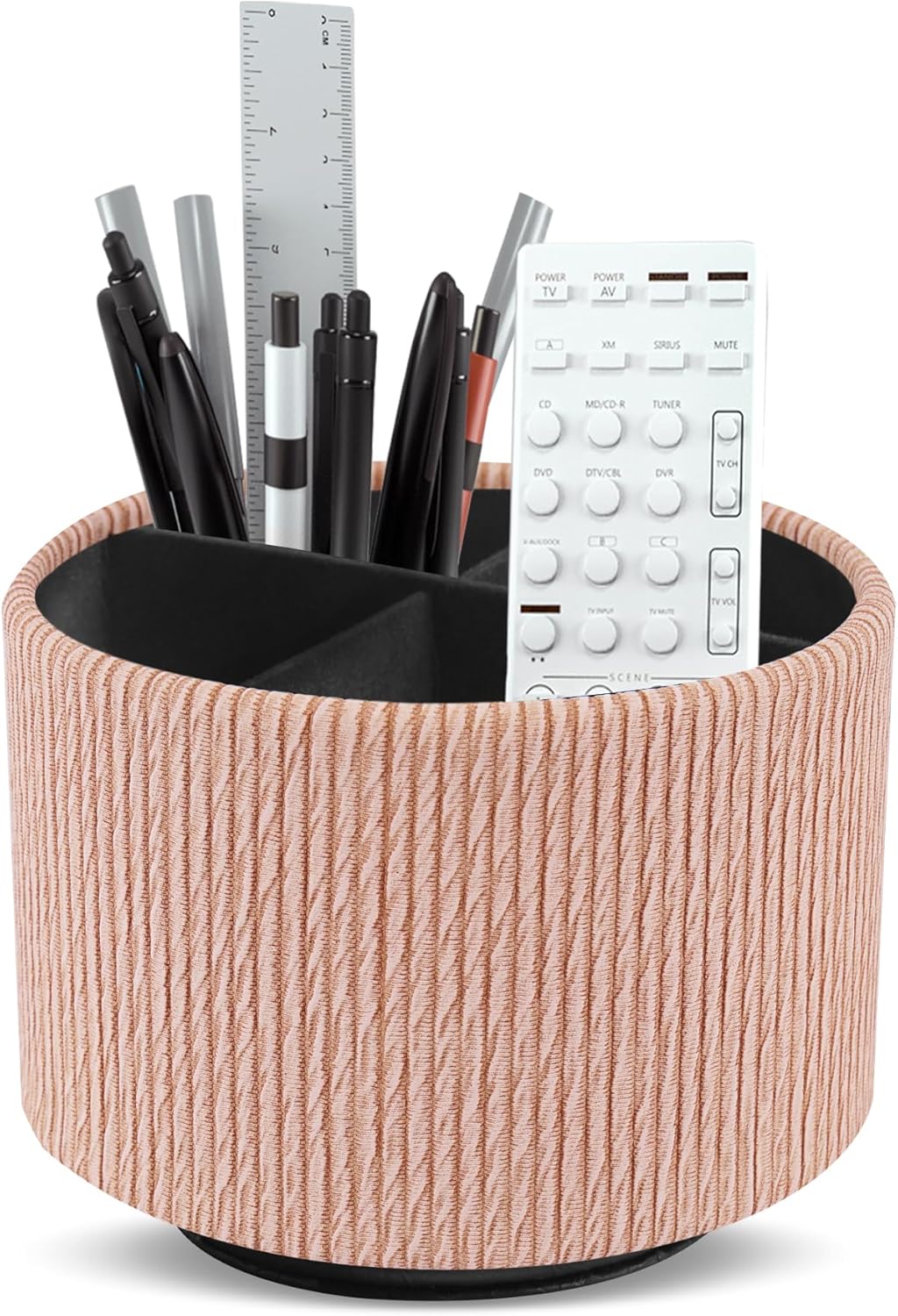 Round Leather Art Supply Organizer,Remote Control Holder,360 Degree Rotating,Multi-Functional Pencil Holder,4 Compartments Desktop Stationary Organizer(1-Fractal Flower) | Round - Colors A