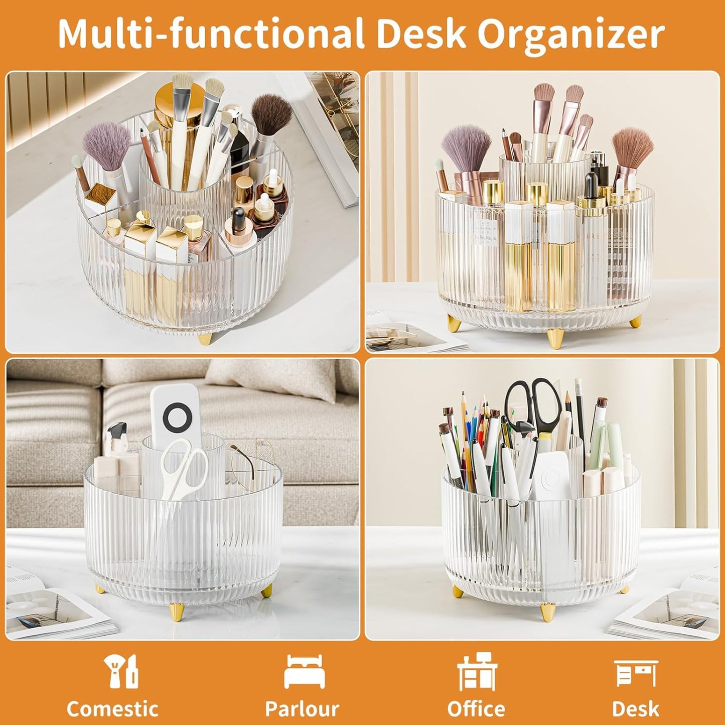 fanado 360° Rotate Makeup Brush Holder Organizer, Makeup Organizers Countertop, Makeup organization and Skincare Storage for Vanity, Desktop, Bathroom (White)