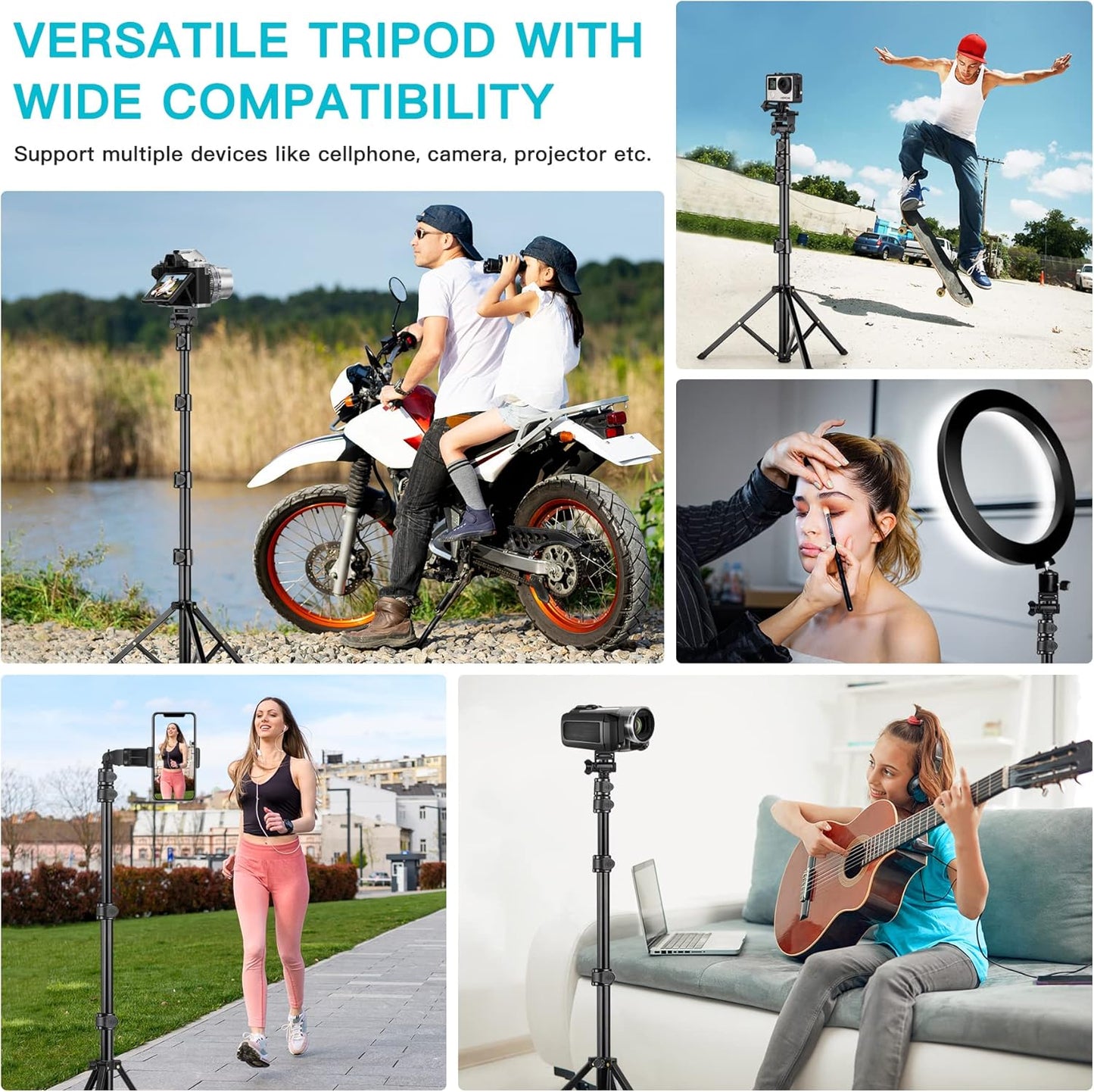 Phone Tripod, 86" Tall Tripod for iPhone with Flexible Gooseneck & Remote, Portable Aluminum Cellphone Stand for Selfies, Video Recording,Travel, Compatible with iPhone Android