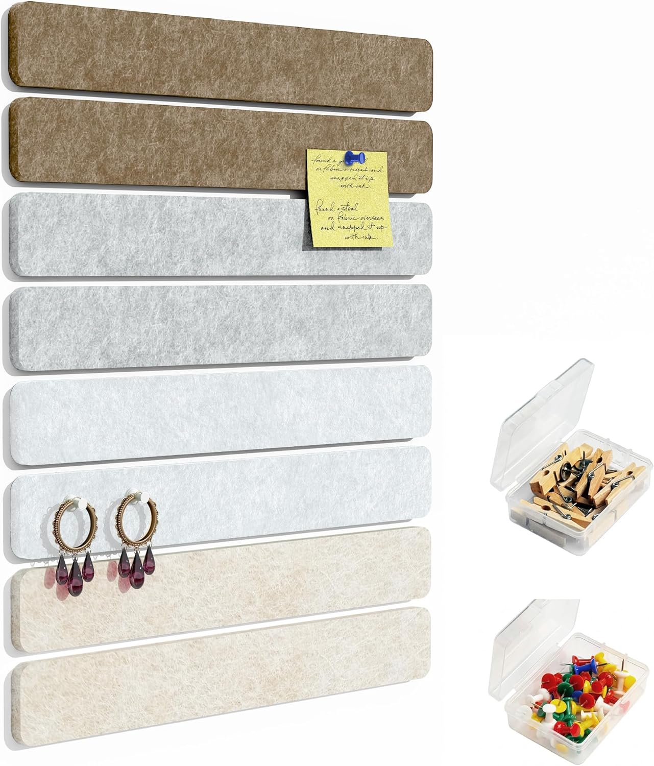 Cork Board for Walls - 8 Pack Felt Pin Board Bar Strips - Self-Adhesive Lightweight Bulletin Board - Cork Board for Office with 40 Push Pins No Damage for Wall