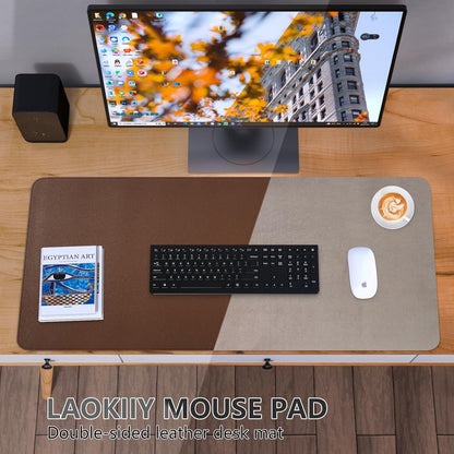 Dual-Sided Desk Pad, Large Mouse Pad - Natural Cork & PU Leather Non-Slip Waterproof Desk Mats for Office and Home (Blue, 31.5" x 15.7")