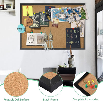 FEBSNOW Cork Board Bulletin Board 15.7 x 12 Inches with Rectangle White Frame Hanging Pin for Office Home Message Board or Vision Board Decoration