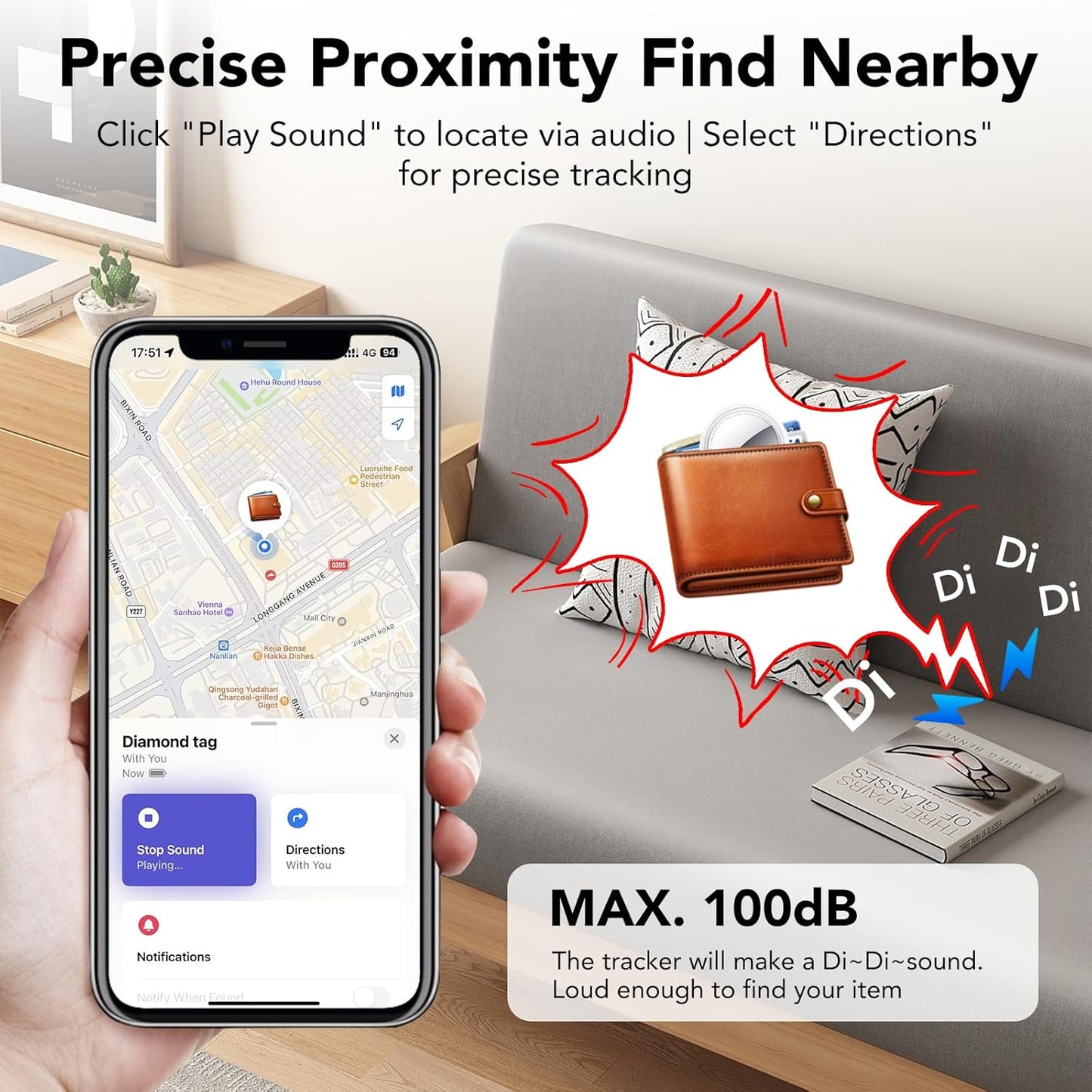 New Tracker Tag-1 Pack (Black), QCOQ Bluetooth 5.3 Tracker Tag Work with Apple Find My (iOS Only), Smart Tag with Protective Case/Keychain/Lanyard, Item Finder for Key/Wallet/Bag, Replaceable Battery