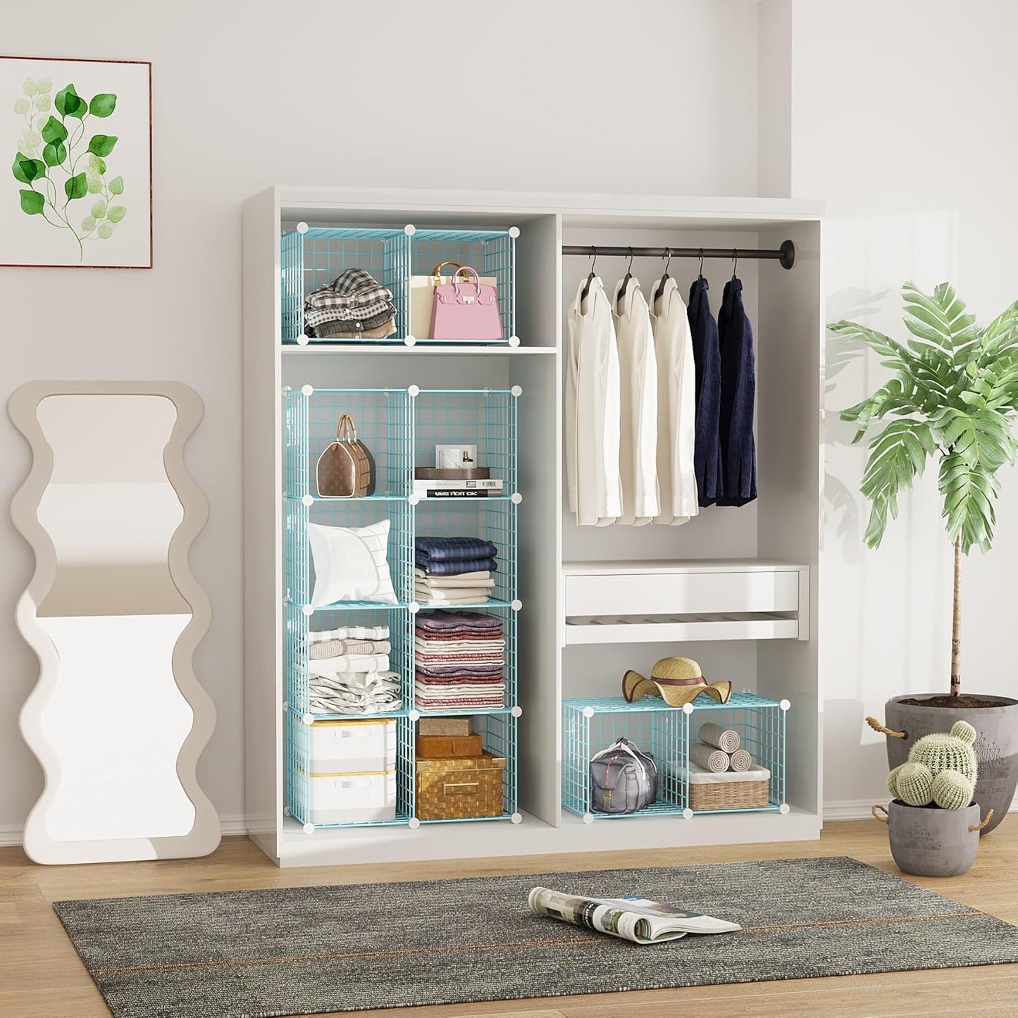 C&AHOME Wire Cube Storage, 12-Cube Storage Organizer Metal, C Grids Storage Bins Shelving, Modular Bookshelf Shelf, Closet Cabinet Ideal for Bedroom, Office 36.6”L x 12.4”W 48.4”H Black