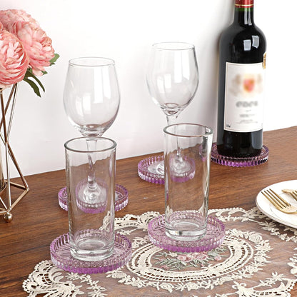Modern Clear Coasters Set of 5- Glass Cute Coasters for Drinks Crystal Coaster Round Chic Cup Mat Cute Coffee Table Coaster for Kitchen, Bar, Dining Room, Living Room, Patio(Amber)