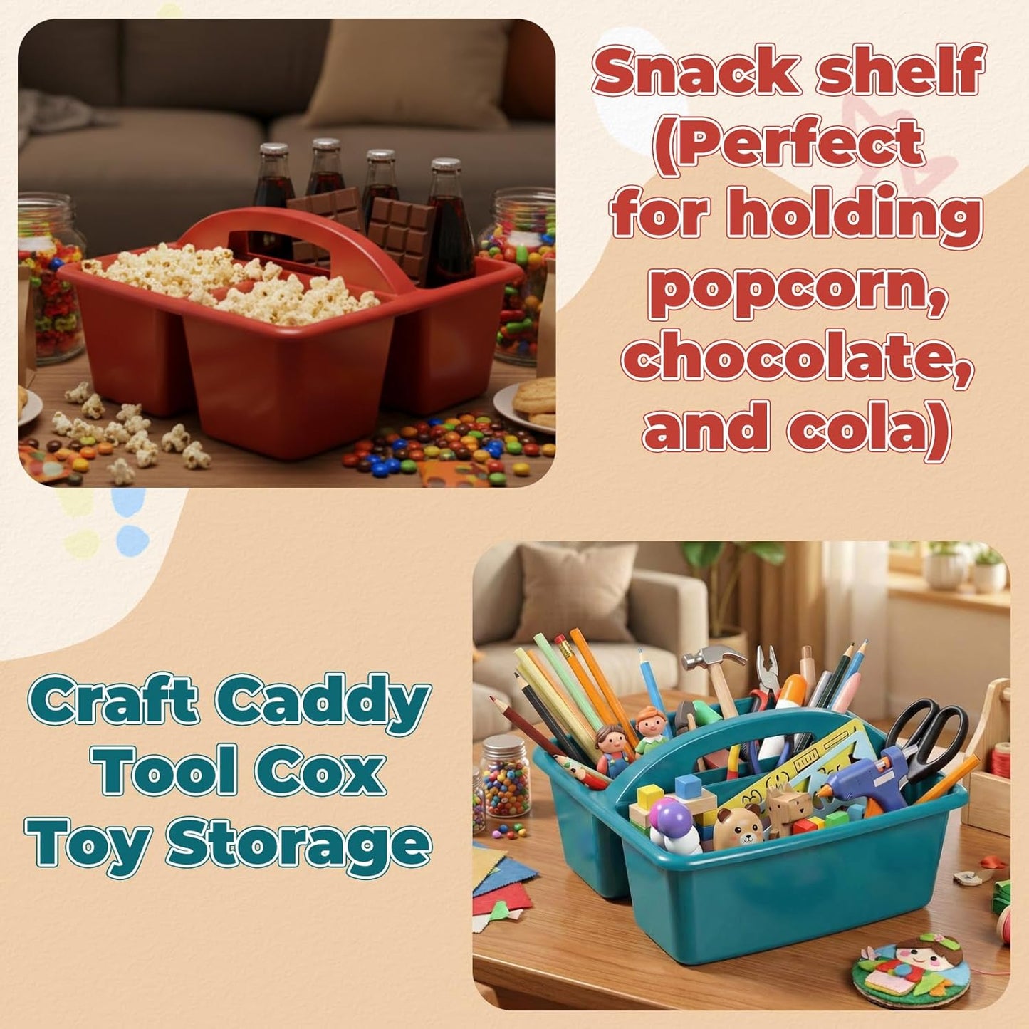 Kathfly 4 Pack Caddy Organizer with Handle, Stackable Organization Storage, Small Plastic Basket Classroom Caddy for Table Desk Office Pencil Kids Room Craft Art Teacher School Supplies (Blue Orange)
