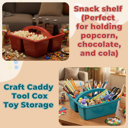 Kathfly 4 Pack Caddy Organizer with Handle, Stackable Organization Storage, Small Plastic Basket Classroom Caddy for Table Desk Office Pencil Kids Room Craft Art Teacher School Supplies (Blue Orange)