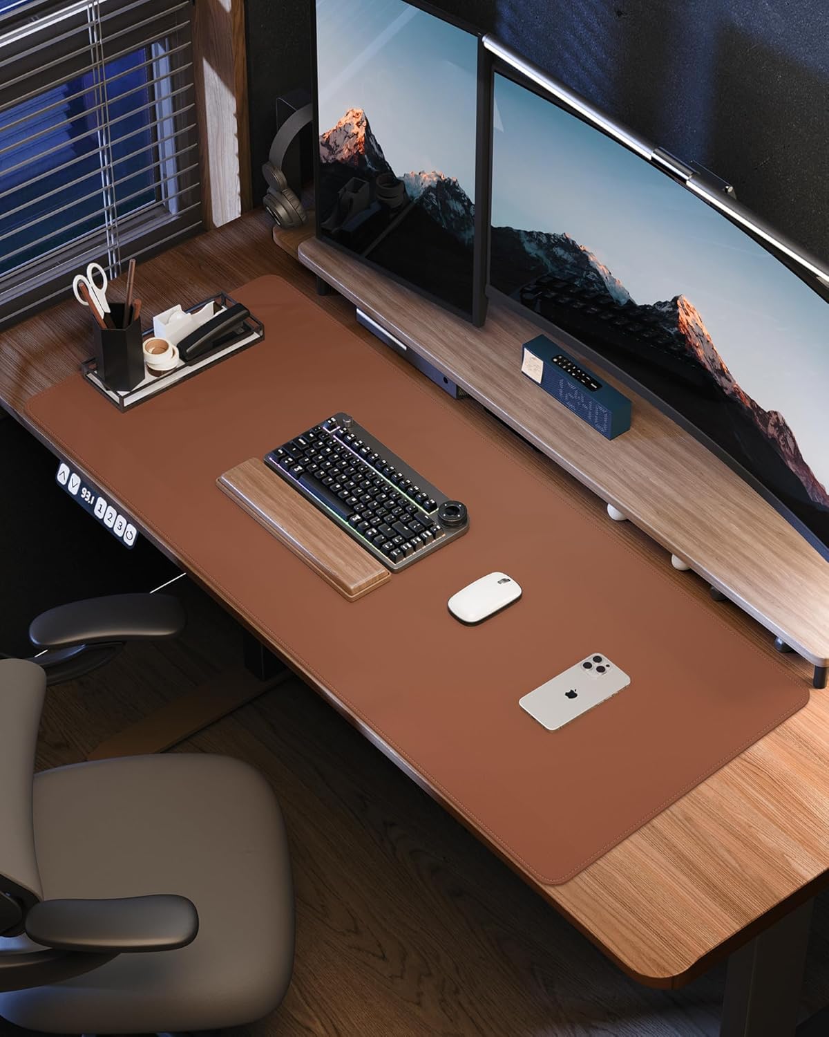 AFIING Desk Pad Protector 23.6" x 13.7" - Non-Slip Waterproof PU Leather Desk Mat for Mouse, Keyboard, Laptop, Office and Home Workspace (Beige)