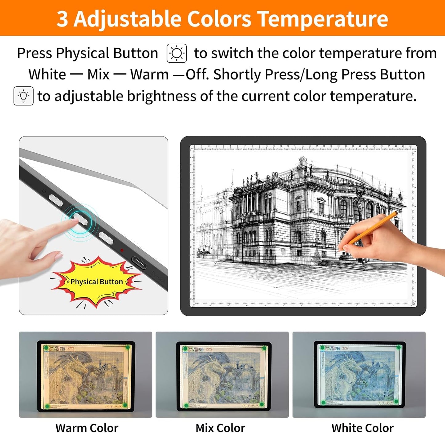 TOHETO Rechargeable A2 Light Pad for Diamond Painting 25.2''x18.4'', Magnetic Diamond Art Light Board, Wireless Lightbox for Tracing and Drawing, Cordless LED Light Table for Sketching, Weeding Vinyl