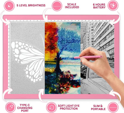 iVyne Rechargeable A4 Light Pad for Tracing & Weeding - LED Light Board for Weeding Vinyl - for Cricut Vinyl Weeding Tools - Ultra-Thin & Portable - Perfect for Artists & Crafters - Pink