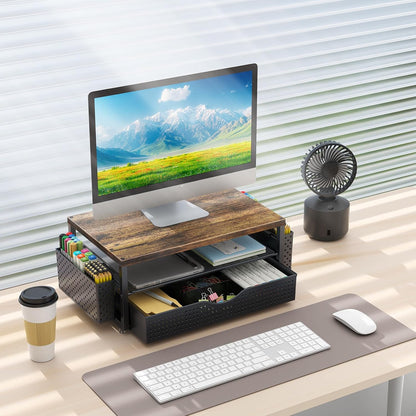 gianotter Monitor Stand Riser, Office Desk Shelf Organizer, Desk Organizer with Drawer and Pen Holder, 2-Tier Computer Stand, Office Organization (Ink)