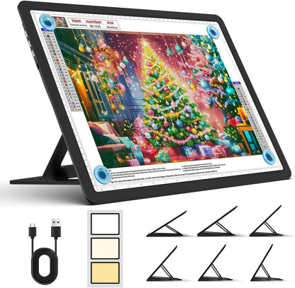 Heanolier Rechargeable A4 Light Board with Stand, 7100Lux Super Bright Magnetic Light Pad with Side Buttons, Wireless Light Box for Tracing, LED Light Table for Diamond Painting,Sketching,Drawing