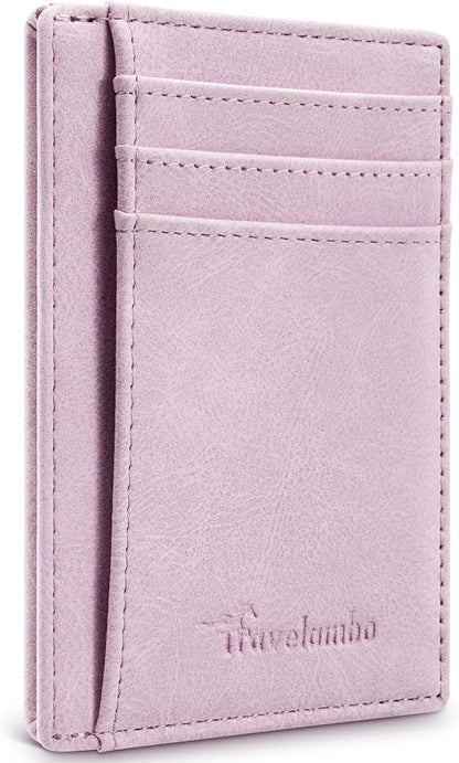 Travelambo Slim Wallet Front Pocket Minimalist Leather RFID Blocking Medium Size
