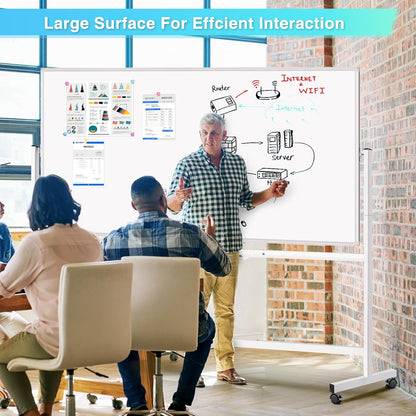 maxtek Magnetic Mobile White Board, 40 x 24 Double Sided Dry Erase Board Rolling Whiteboard, Aluminum Frame Standing Whiteboard on Wheels for Home Office Classroom (40 x 24 Black)