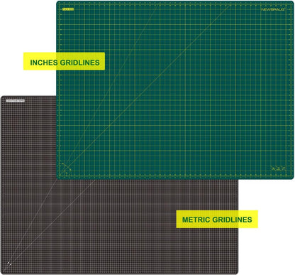 NEWBRAUG 18'' × 24'' Perfect Self Healing Cutting Mat, Non-Slip Gridded Rotary Cutting Board, Necessary for Quilting, Sewing, Craft, Fabric & Scrapbooking(Green/Black)…